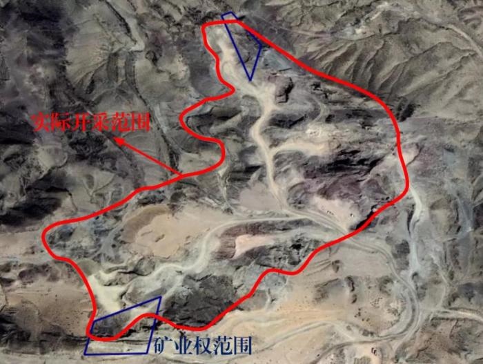 2021年5月的衛(wèi)星遙感影像顯示，白土崗子石料廠礦業(yè)權(quán)面積僅16.65畝，越界開(kāi)采達(dá)207畝，超出12.4倍