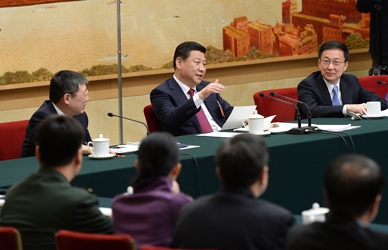 2014年3月習(xí)近平總書記參加十二屆全國人大二次會議上海代表團的審議。