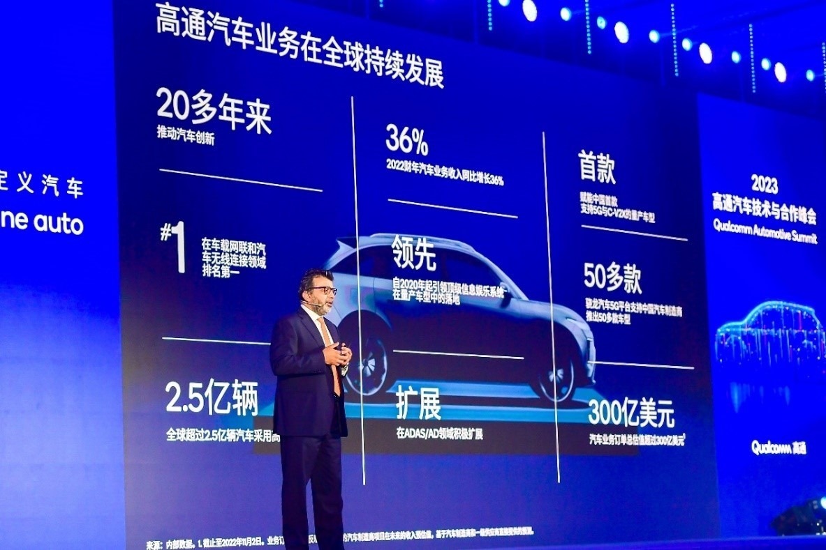 高通技術(shù)公司高級(jí)副總裁兼汽車業(yè)務(wù)總經(jīng)理Nakul Duggal發(fā)表主題演講。（受訪者供圖）