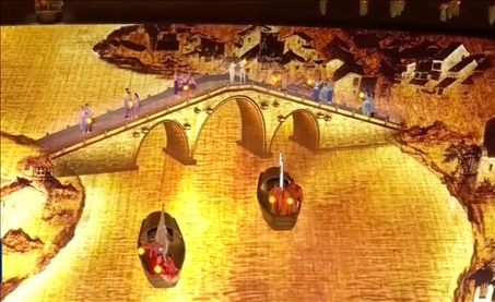 △9月23日，杭州第19屆亞洲運(yùn)動(dòng)會(huì)開幕式現(xiàn)場(chǎng)的拱宸橋形象。