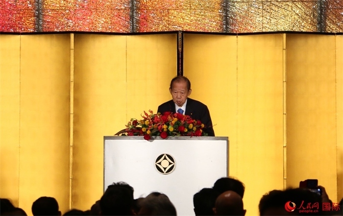 日中友好議員聯(lián)盟會長二階俊博發(fā)表致辭。人民網(wǎng) 許可攝