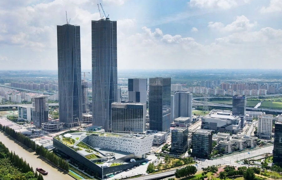 位于上海浦東新區(qū)的張江科學(xué)會(huì)堂（前）（2023年9月10日攝，無人機(jī)照片）。