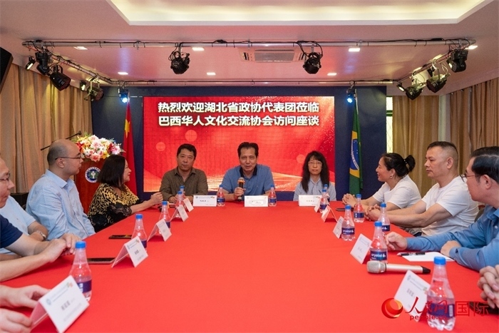 湖北省政協(xié)經濟委員會主任王兆民（中）在座談會上致辭。 人民網記者 陳海琪攝