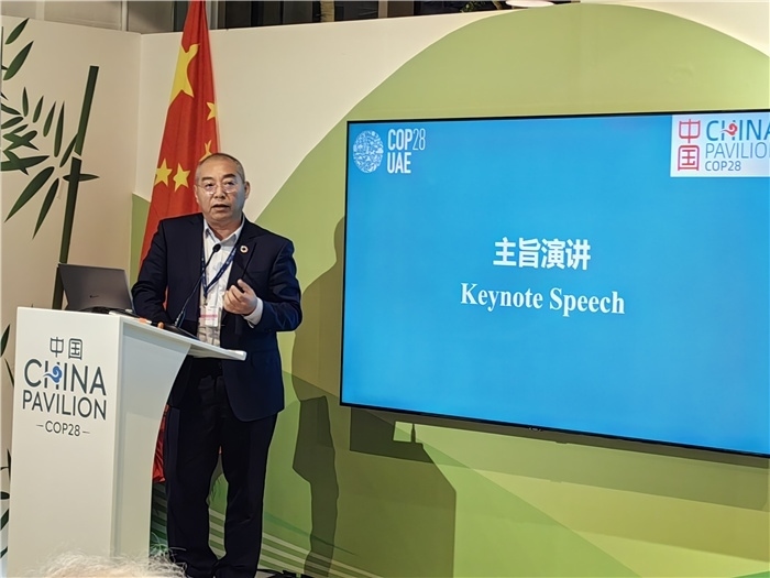 晶澳太陽能科技股份有限公司高級副總裁孫廣彬發(fā)言。COP28中國角供圖