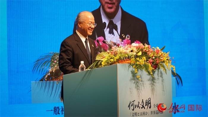 日本日中協(xié)會(huì)理事長(zhǎng)瀨野清水致辭。人民網(wǎng) 蔣曉辰攝