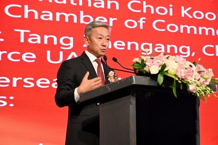 中國(guó)駐阿聯(lián)酋大使張益明致辭。阿聯(lián)酋中華工商總會(huì)供圖