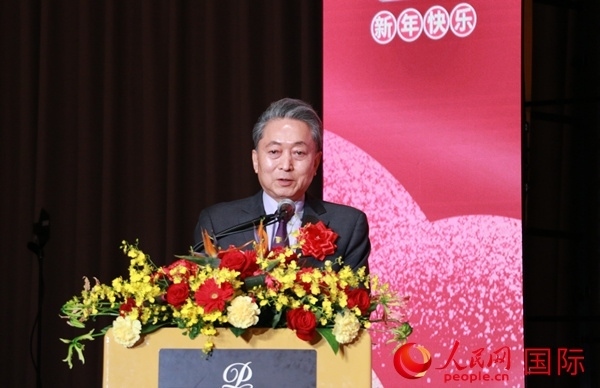 日本前首相鳩山由紀(jì)夫致辭。人民網(wǎng) 許可攝