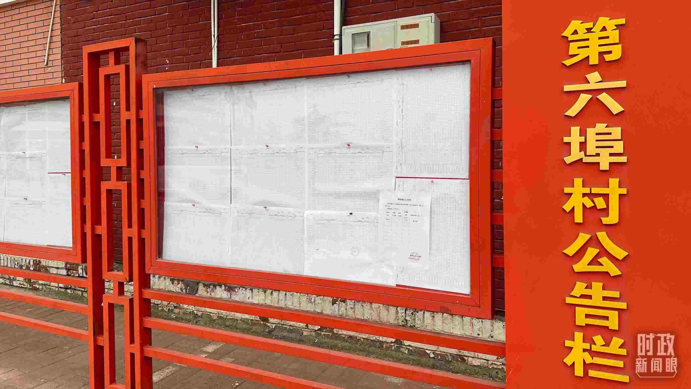 △第六埠村公告欄里張貼著“天津市2023年蓄滯洪區(qū)農(nóng)作物、經(jīng)濟(jì)林補(bǔ)償標(biāo)準(zhǔn)表”等。（總臺(tái)央視記者覃思拍攝）