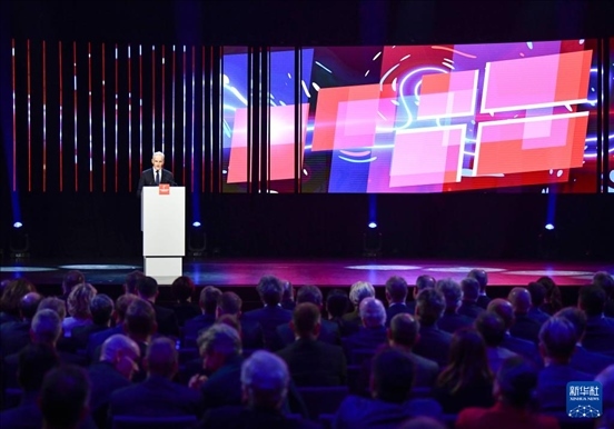 4月21日，挪威首相斯特勒在德國漢諾威工業(yè)博覽會開幕式上致辭。挪威是今年展會主賓國。新華社記者 任鵬飛 攝