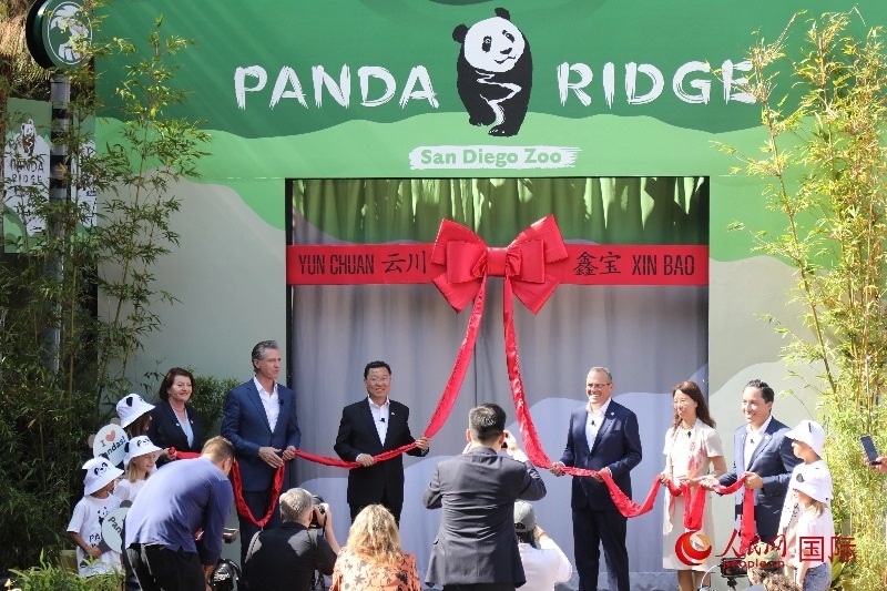 1、中國駐美國大使謝鋒、加州州長紐森、圣迭戈市市長格洛利亞等人共同為“熊貓嶺”開館剪彩。 人民網記者 李志偉攝