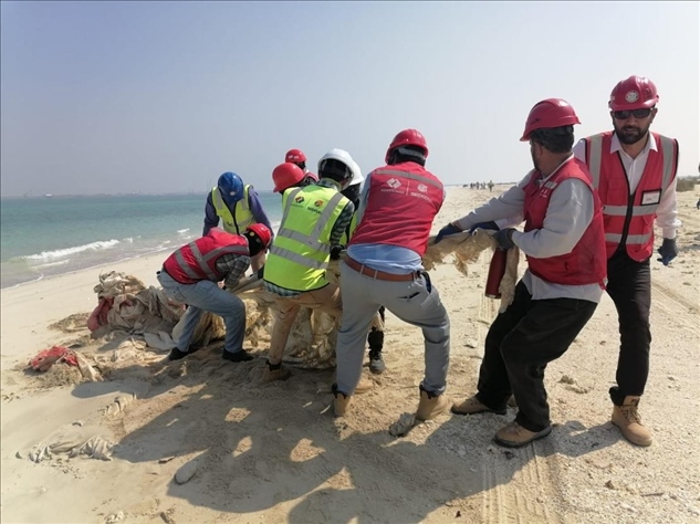 中國電建員工在撿拾海灘垃圾。中國電建供圖