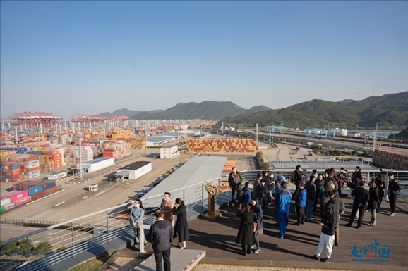 媒體團走進寧波舟山港北侖港區(qū)。環(huán)球網(wǎng)供圖