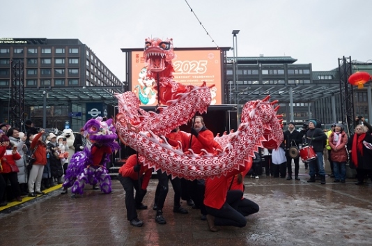 舞龍、舞獅表演。中國(guó)駐芬蘭大使館供圖