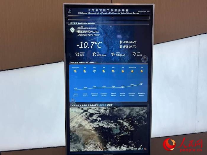 摩天輪等候大廳實(shí)時(shí)顯示的氣象信息。人民網(wǎng) 高清揚(yáng)攝